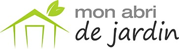 Logo de l'entreprise "Mon abri de jardin" avec une maison stylisée et une feuille verte.